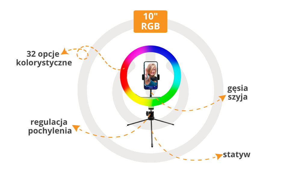 Lampa pierścieniowa Powerton RGB 10